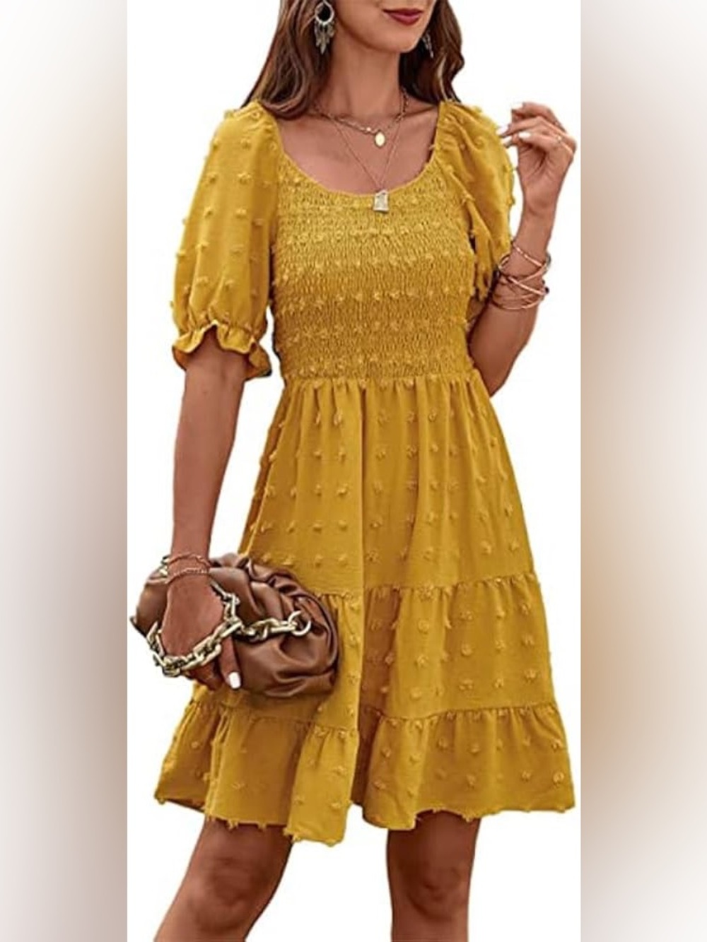 PrettyGarden Mustard Yellow Texture Dot Dress Size Small